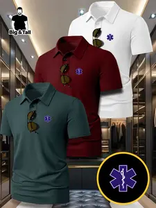 Men's Summer Large Size Polo Short Sleeve Ice Silk Shirt, Business Casual Liverpool Crown Print, Lightweight Comfortable Quick Dry Breathable