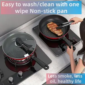 Crystal Diamond Engraved Non-Stick Flat Bottom Thickened Frying Pan Household Wok Cookware Compatible with Induction Cooktops and Gas Stoves