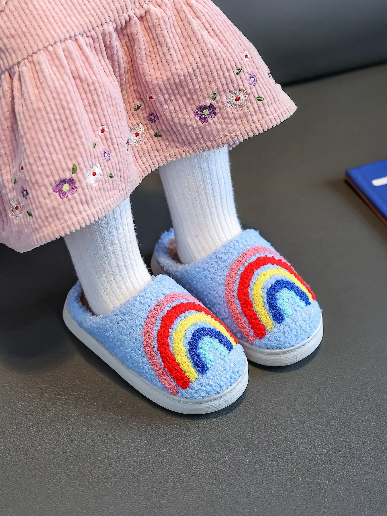 Happy Face Slippers, Soft Plush Warm Winter Shoes, Non-Slip Home Footwear for Toddler Girls, Cozy Indoor Slippers, Cute Slippers, Children