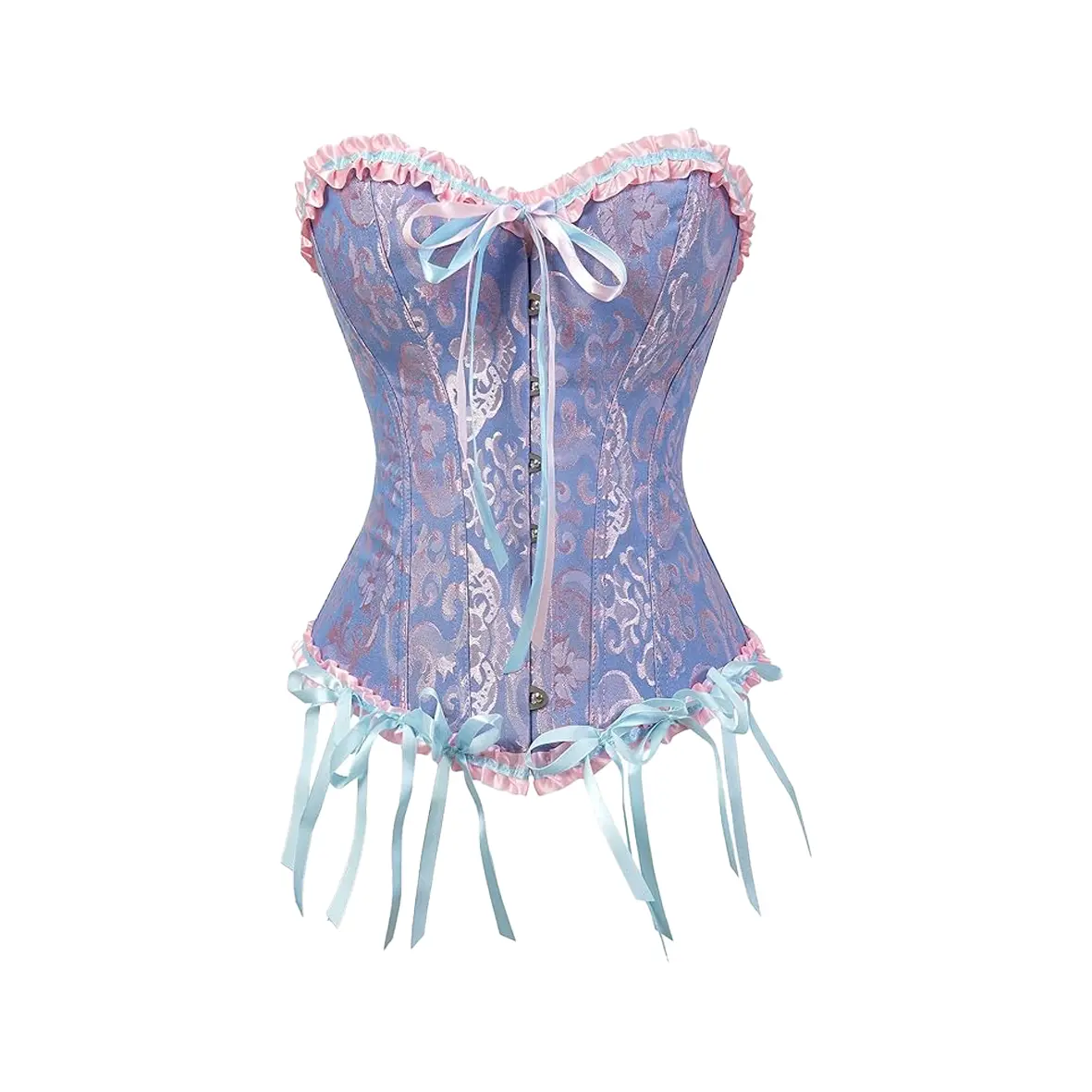 Women's Floral Renaissance Lace Up Boned Overbust Corset Top Bustier for Steampunk Cosplay & Medieval Festivals