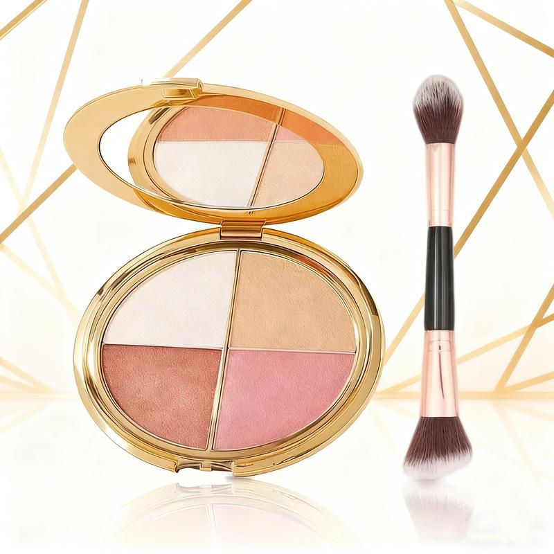 Glowjiu 4-in-1 Glow Palette & Brush SetMulti-Use Highlighter Blush EyeshadowforEffortless Radiance Long-lasting makeup that doesn't come off