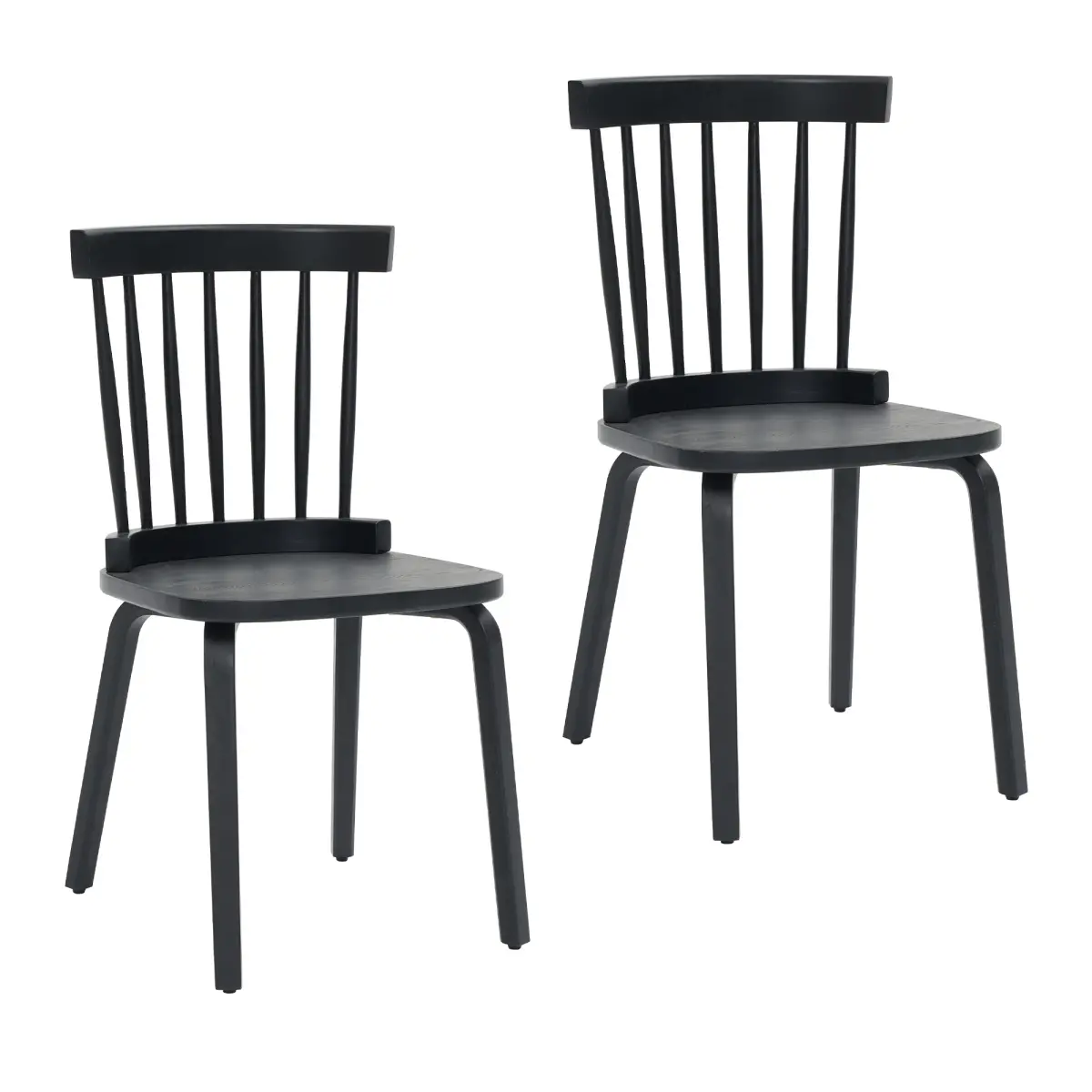 Set of 2 Solid Wood Farmhouse Spindle Back Dining Chairs, Widen Seat, Mid-Century Modern French Country Style, for Living Room, Black