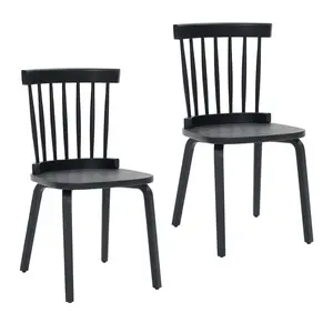 Dining Chairs Set of 2,Wood Farmhouse Spindle Back, Widen Seat, Mid-Century Modern French Country Style, for Living Room Restaurant, Black