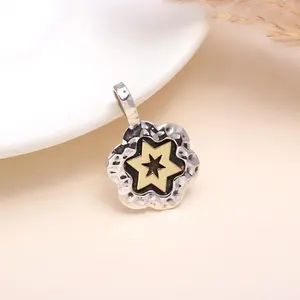 925 Silver Hammered  Two-Tone Star Pendant