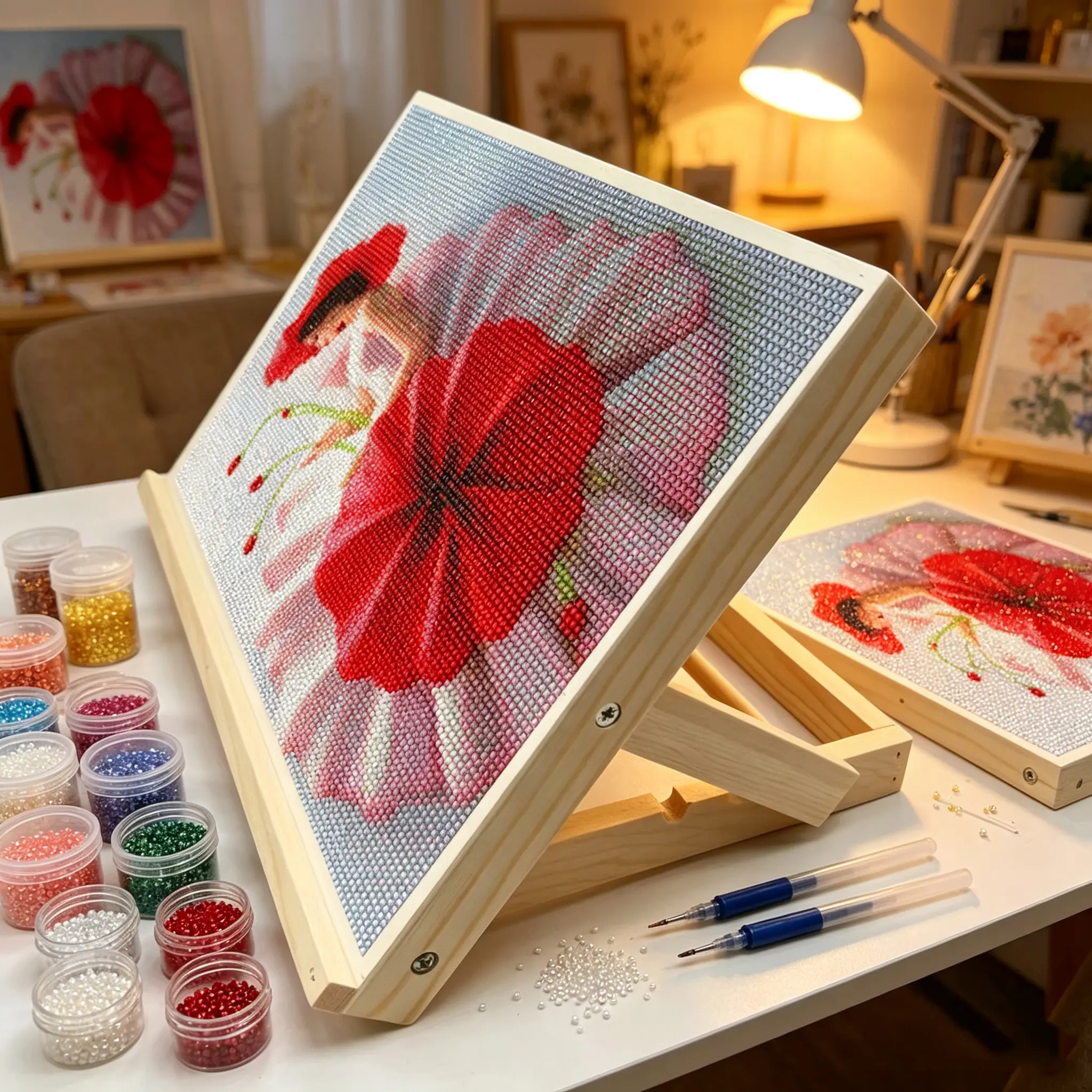 Ergonomic Design Wood Frame Diamond Painting Board Holder - 2 Sizes, Adjustable Tilt, Easy to Use, Foldable & Space-Saving, No Assembly Required Crafting Tool for DIY Cross Stitch, Embroidery Projects