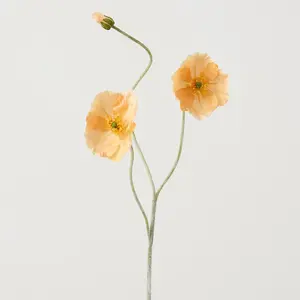 Coral Poppy Bloom & Bud Faux Floral Stem Spray - 37"