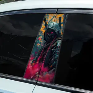 2 Pieces/Set Mysterious Samurai Personality Pattern Design - Vinyl Car Sticker - Car Decal - DIY Art Protective Cover, Suitable for Car B Pillars - Easy to Paste and Durable Design Suitable for Cars