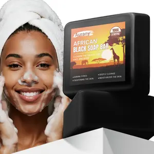 African Black Soap,Soap Bar, Handmade Bamboo Charcoal Soap, Bamboo Charcoal Extract,Skin Cleansing, Facial And Body Care Toilet Soap For Cleansing,Bathing,Exfoliation,Making The Skin Smooth, Oil Control,Nourishing,And Refreshing, Christmas Gift-100g