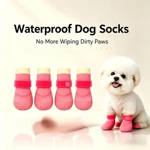 4PCS Set | Durable Pet Dog Shoes & Socks with Adjustable Replaceable Straps, Non-Slip Soft Sole Paw Protectors, 4-Season Pet Footwear for Shiba Inu & Bichon.