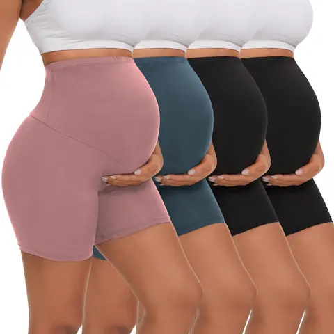 Women's 4-Pack Assorted Over The Belly High Waisted Prenatal Maternity Leggings - Prenatal Maternity Clothing, Pregnancy Clothes for Yoga Workout, Travel Essentials
