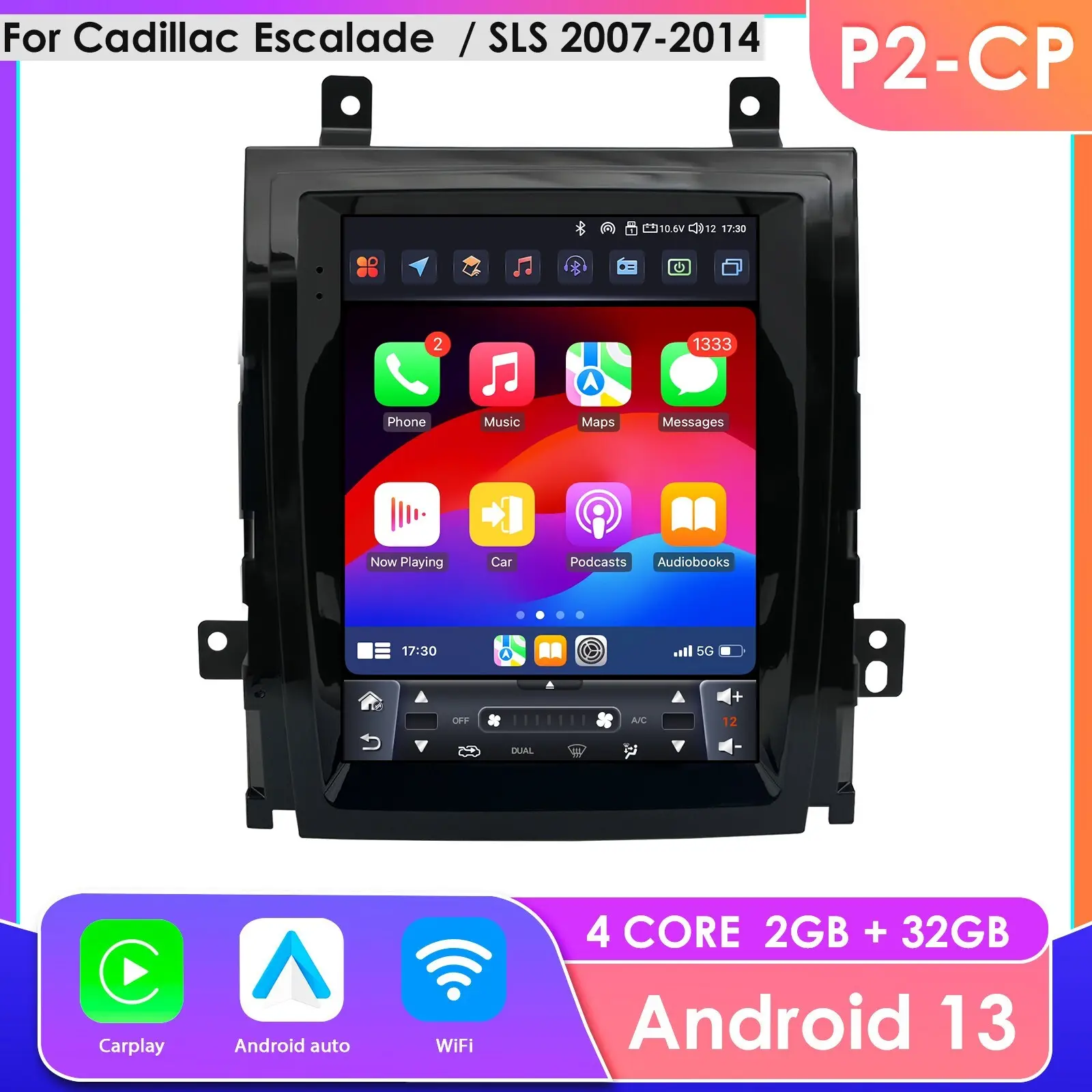 Hizpo 9.7-in Touchscreen Head Unit, Android Auto GPS Navigation Car Video Player with Steering Wheel Control, Plug-in Fit Smart Multimedia System for Cadillac Escalade/SLS 2007-2014 Cars Accessories, Car Video Players