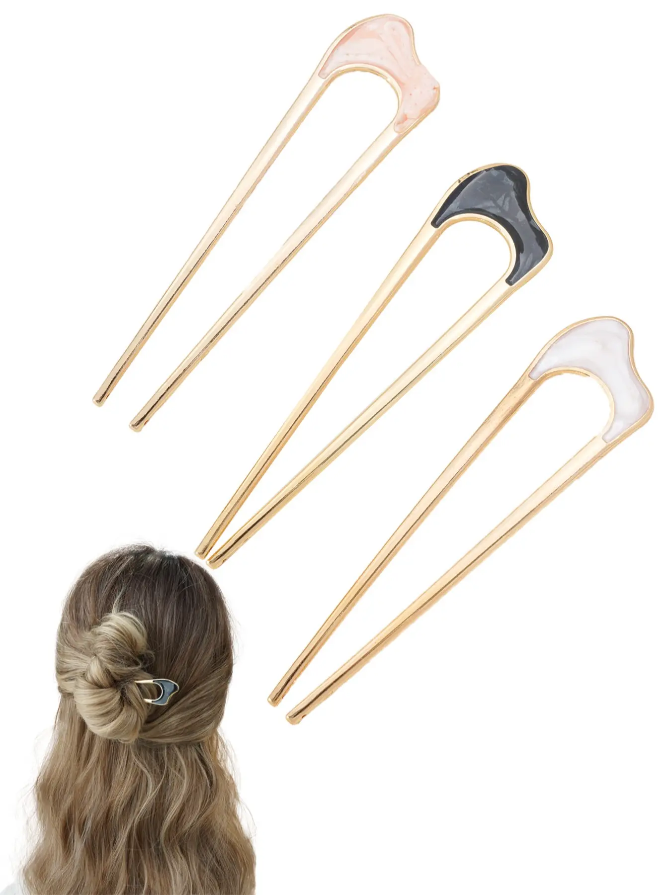3 French U-shaped hair forks, vintage hair clips, Hair Bun Clip, suitable for women and girls, elegant accessories for updo hairstyles, perfect for daily use