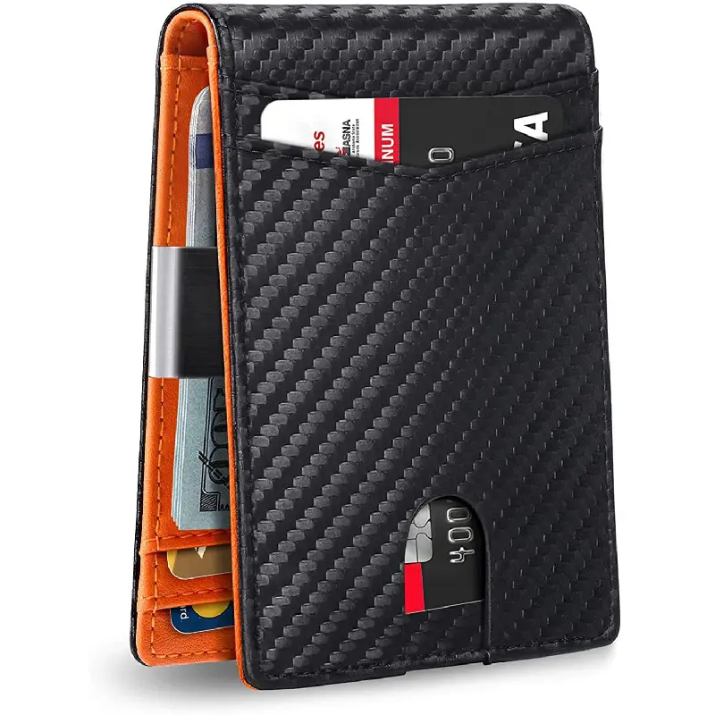 Men's Business Minimalist Bifold Wallet - RFID-Blocking Cow Hide PU Leather with Carbon Fiber Design, Multi-Slot Credit Card Holder, Ideal Boyfriend Holiday Gift & Home Organizer Accessory