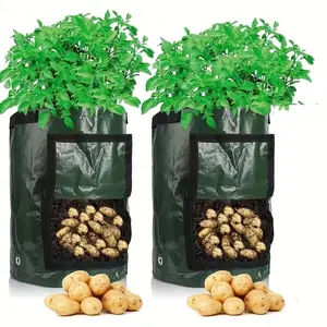 2 Garden Plant Bags for Potatoes Onions Tomatoes Carrots, Durable Fabric Pots with Handles and Drainage Holes, Indoor Outdoor Use