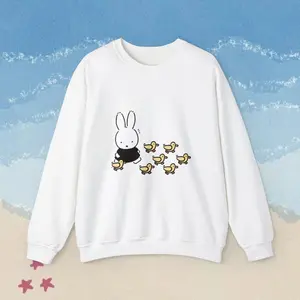 Miffy Adult Heavy Blend Crewneck Sweatshirt, Unisex, White, Soft Cotton, Cute Rabbit Design, Miffy Clothes, Gift, Rare Menswear Basic