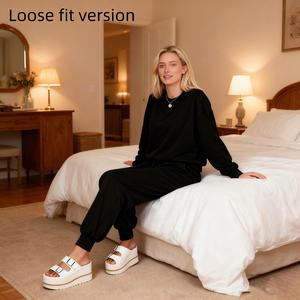 Women's Long Sleeve Knit Loungewear Set Jogger Pants Outfit Loose fit version Thick home wear winter or runs large lightweight