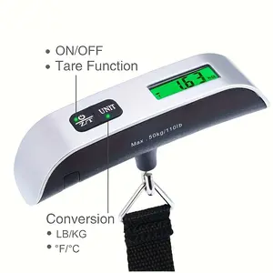 Digital Luggage Scale, Portable Handheld Luggage Weight Scale with Backlit LCD Display, 50kg/110lb Max Capacity, Tare & Zero Function, Unit Conversion (kg/lb/oz) for Travel & Luggage