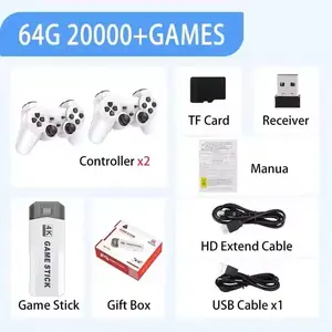 Retro game console video games: with HDMI game joystick, 4K mini classic version game system emulator, 2.4G wireless plug-and-play video games, TV game console (64GB) upgraded games. Adapter
