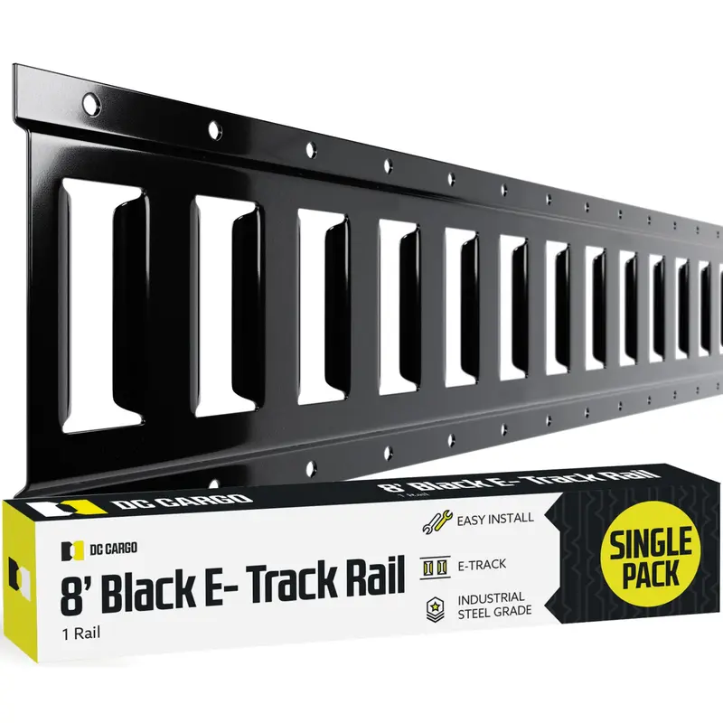 DC Cargo - E Track Tie Down Rail Kit for Garages, Vans, Trailers, Motorcycle Tie Downs, ATV Mountings - E Track Bar Rails – Powder-Coat Black - Secure Cargo & Heavy Loads Up to 2,000 lbs