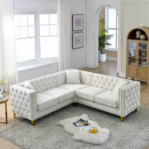 82.2'' Velvet Corner Sofa , L-Shaped Sectional Couch, 5-Seater Corner Sofas with 3 Cushions for Living Room, Bedroom, Apartment, Office