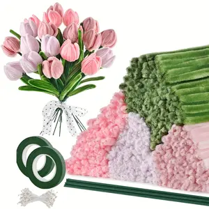 Tulip Bouquet 4 Color Material Kit, Style Handmade DIY Flower Arrangement, Holiday Decor, Gift for Girls, Home Decoration, Decorative Flower