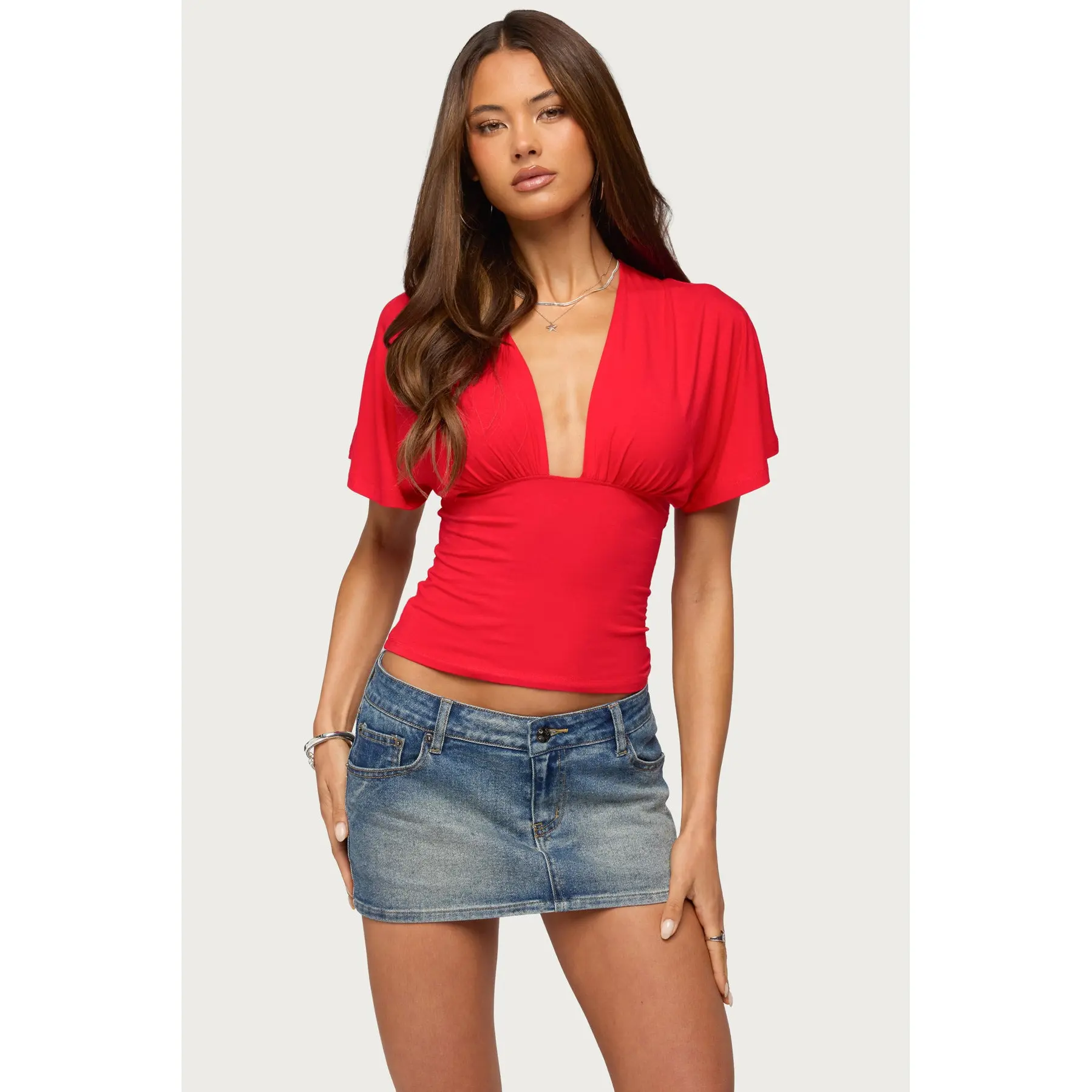Betee Flutter Plunge Neck Top Betee Flutter Plunge Neck Top