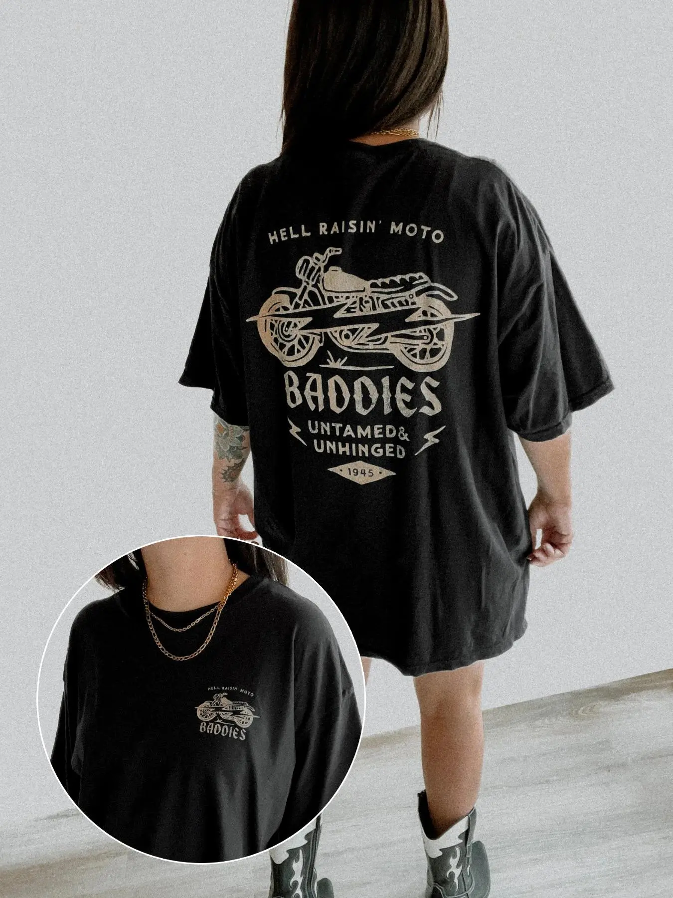 Women's Motorcycle Print Round Neck Tee, Casual Streetwear Short Sleeve Crew Neck Oversize T-shirt for Summer, Fashion Women's Top for Daily Wear, Aesthetic Graphic Tee, Casual Tee Tops