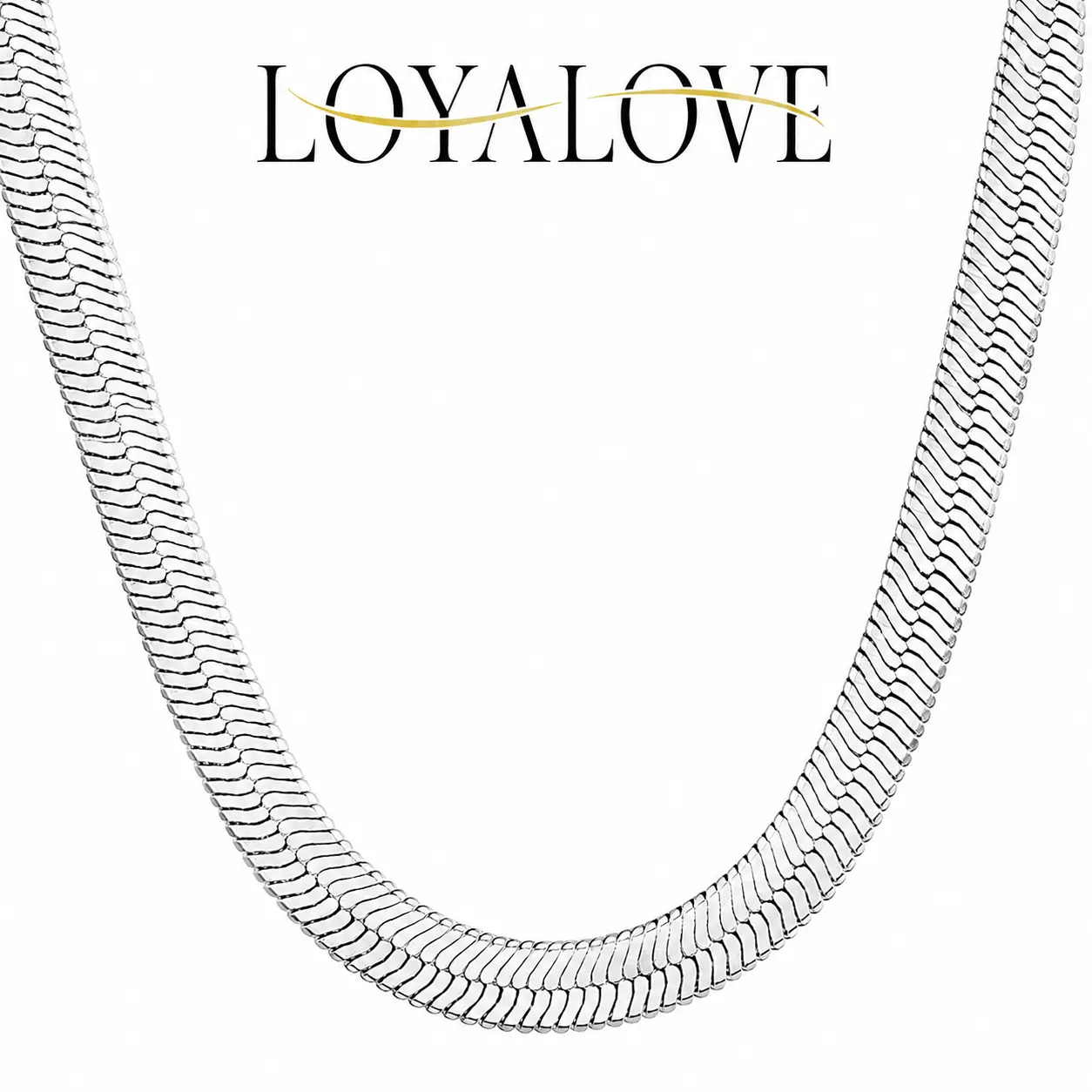 Loyalove Herringbone Chain Necklace for Women, Flat Snake Chain Necklace, 14K Gold Plated & Silver Tone Dainty Layering Necklace, Minimalist Stackable Collar Jewelry, Everyday Gift