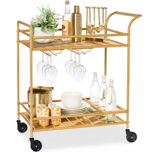 Best Choice Products 2-Tier Rolling Bar Cart Indoor/Outdoor w/ Storage Shelves, Wine Rack, Lockable Wheels