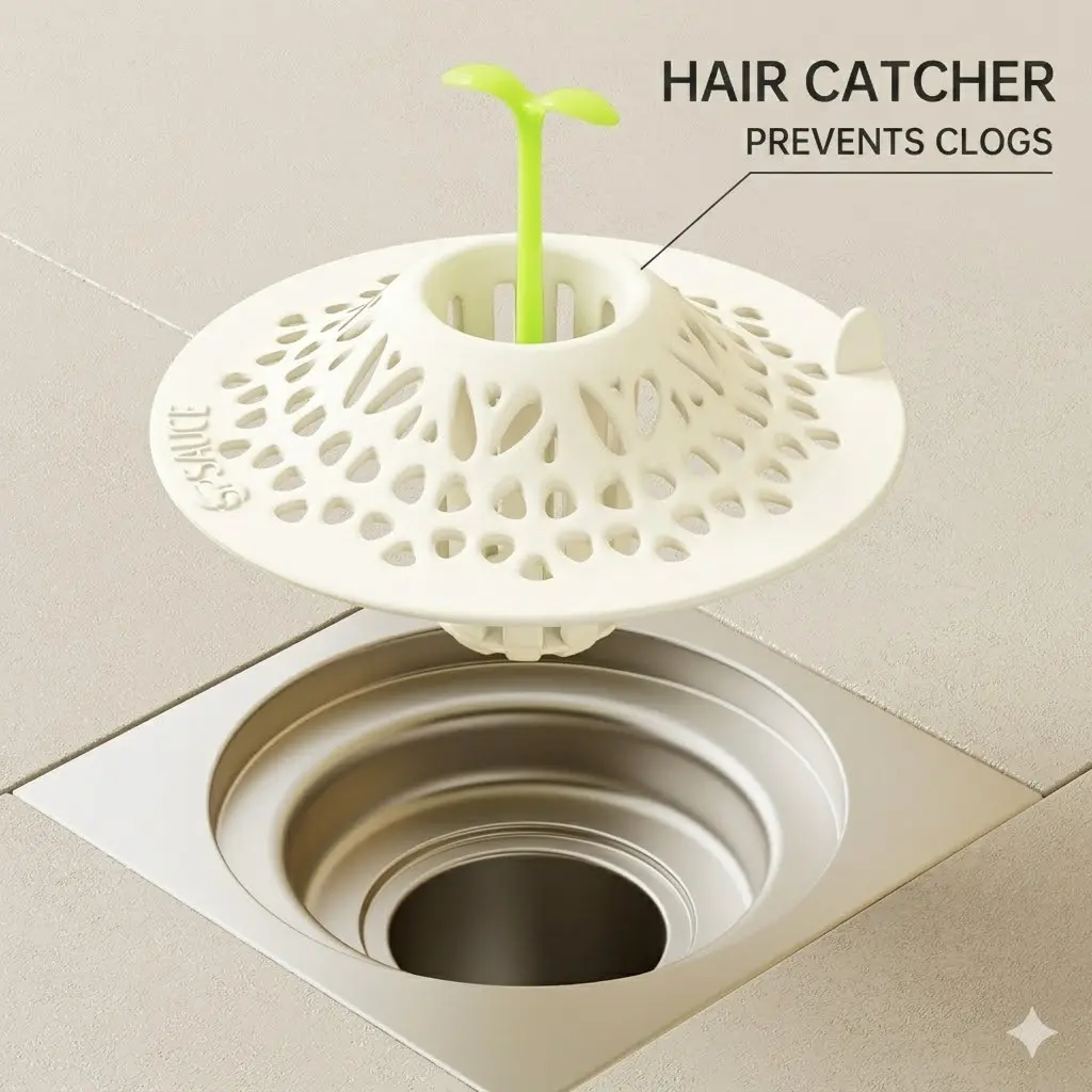 Silicone Shower Drain Hair Catcher - Smooth Surface Drain Strainer, Hair Stopper for Bathtub, Bathroom Shower Organizers & Bathtub Accessories for Household Cleaning
