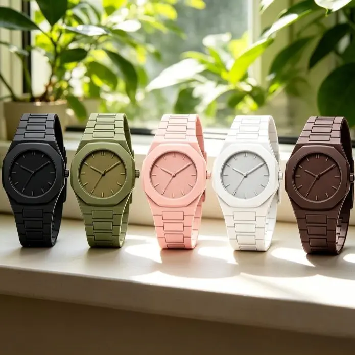UVPYRUX Unisex Minimalist Dopamine Color Casual Fashion Couple Quartz Watch - 40MM Large Octagon Face, Waterproof for Washing, Lightweight Plastic Band, Batteries Included, Ideal for School, Friends, Family Wear