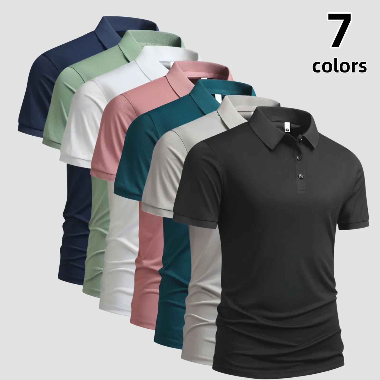 Men's Plain Buttoned Short Sleeve Polo Shirts, Fitted Quick-Dry Top with Lapel Collar for Casual Business & Athletic Menswear, Shortsleeve, Front-Placket Polo Shirts