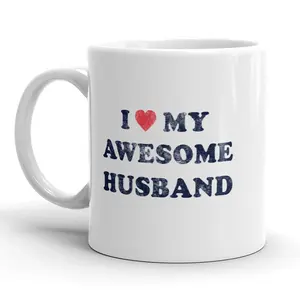 I Love My Awesome Husband Mug Cute Valentines Day Coffee Cup - 11oz Funny Coffee Mugs Ceramic Printed Drinkware Cup