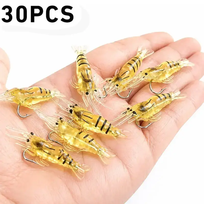 30Pcs Realistic Shrimp Soft Lure, Bionic Imitation Shrimp Bait, Flexible Soft Plastic Fishing Lures, High Fish Attraction Tackle, Durable Artificial Baits for Freshwater Saltwater Outdoor Angling
