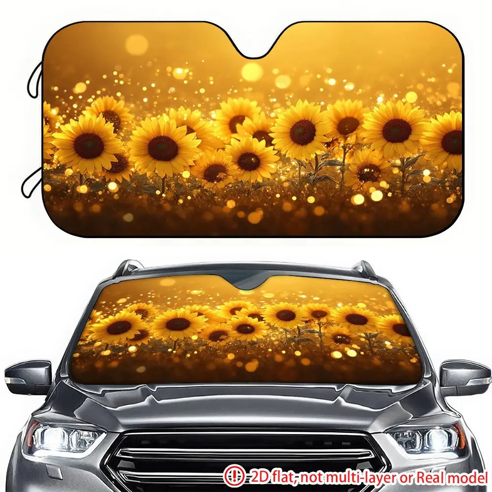 1pc golden sunflower flower sea car sun visor 2D high-definition printing, Car Windshield Sunshade effectively blocks sunlight, suitable for RVs SUV、 General Motors windshield decoration, Sun Shade For Car Window, Car Sunshades For Windshield