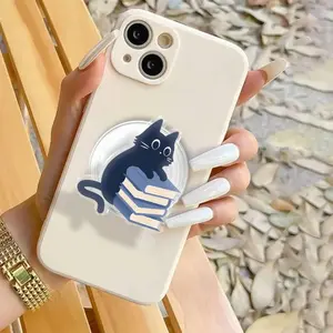 Black Cat Books Phone Grip, Scholarly Kitty MagSafe Stand, Literary Dark Academia Accessory