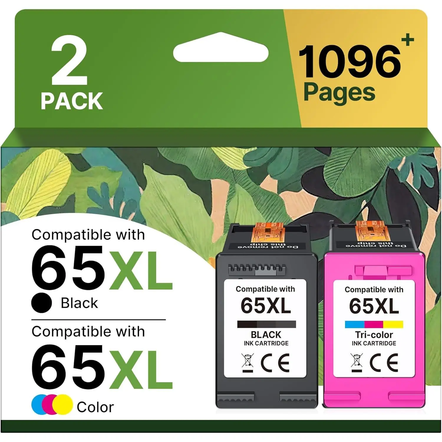 65XL Ink Cartridges Black/Color Combo Pack High-Yield Replacement for  Ink 65 65XL Ink Cartridges Work for  DeskJet 3755 3772 3700 3752 3722 2600 2622 Envy 5055 5000 5070 5052 (1 Black,1 Color)
