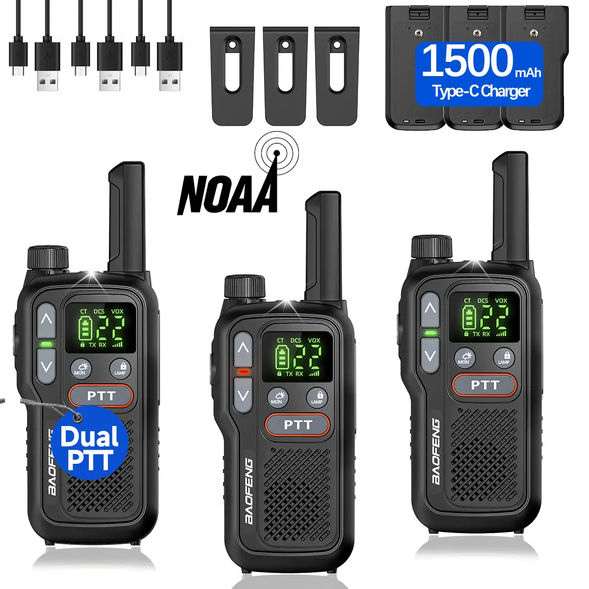 3Pack BAOFENG T18 Walkie Talkie Long Range USB Rechargeable Type-C Charging Upgrade 888s Lightweight with VOX Portable Two Way Radio for Kids Family Thanksgiving Gift