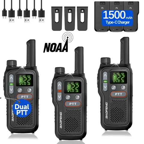 3 Pack BAOFENG T18 FRS Walkie Talkies, USB-C Rechargeable 1500mAh Battery, Dual PTT, Lightweight VOX Portable Two Way Radio, Upgrade of 888s for Kids & Family Thanksgiving Gift