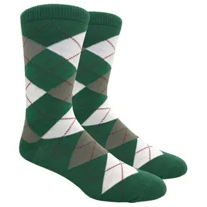 Forest Green Argyle Dress Socks with White and Military Green Pattern