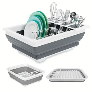 Space-Saving Foldable Dish Rack, Collapsible Design, Dish Drying Rack, Home RV Camping Use, Plastic Plate Holder, No Drain Basin, Ideal for Kitchen Organization