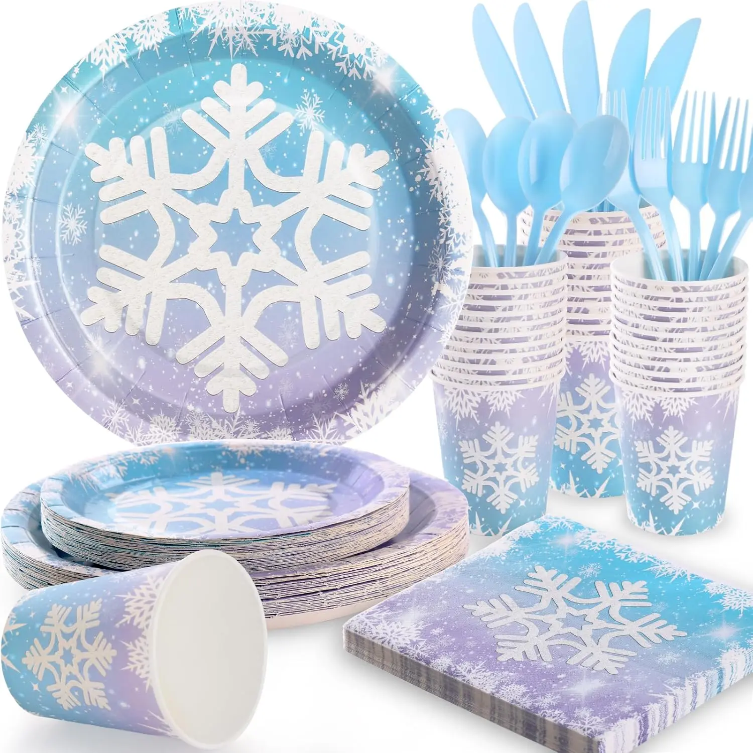 175 count Snowflake Frozen Birthday Party Supplies, Winter Frozen Plates and Napkins Sets, Disposable Frozen Paper Plates for Birthday Holiday Princess Theme Party Decorations, Serves 25
