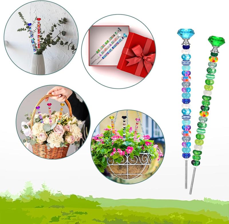 236Pack Beaded Garden Stakes, DIY Fairy Wand Garden Stake Beads Kits with 200 Colorful Assortment Round Large Hole Beads with 12 Crystal Stopper Top, 12 Threaded Rod for Outdoor Decoration - Tools Hardware.