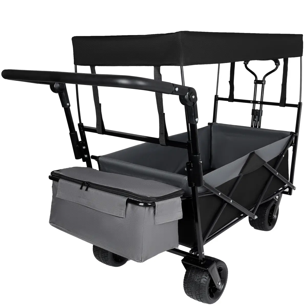 Luxury Easy Assembly Wonderfold Wagons 3-In-1 Stroller Wagon For 2 Kids, All-Terrain Foldable Kids Wagon Stroller With Removable Canopy, Mosquito Net, Snack Tray, Cup Holders & Storage Basket,Wagon For Outdoor & Beach, Adjustable Push & Pull Handle, Fo