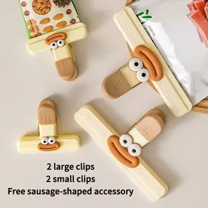 4 Cute Sausage Mouth Cartoon Snack Clips, 2 Large 2 Small Sealed Clamps, Moisture-Proof Food Storage Clips, Kitchen Organizer Accessories