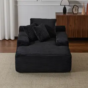 Oversized Chaise Lounge Chair Cozy Cloud Couch, Modern Plush Corduroy Upholstered Sleeper Sofa Daybed with 3 Throw Pillows and Wide Armrest for Living Room, Apartment, No Assembly Required