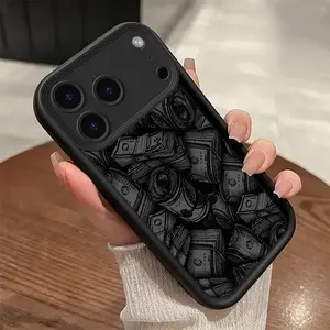 Low-Key Luxury Black TPU Money Pattern Phone Case, Suitable for Iphone 17, 16, 15, 14 Pro Max 13, 12, 11 Air Xr Xs Plus E, Shockproof and Drop Resistant, Sturdy and Durable Silicone Protective Case, Smartphone Protective Case