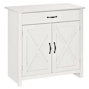 HOMCOM Farmhouse Sideboard Buffet Cabinet, Barn Door Coffee Bar Cabinet with Drawer and Adjustable Shelf, Kitchen Cabinet for Living Room, Entryway, Gray