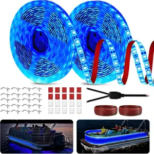 12V Waterproof Marine LED Strip Lights, 32.8ft Blue Interior Deck Light for Pontoon Kayak Jon Bass Fishing Boats