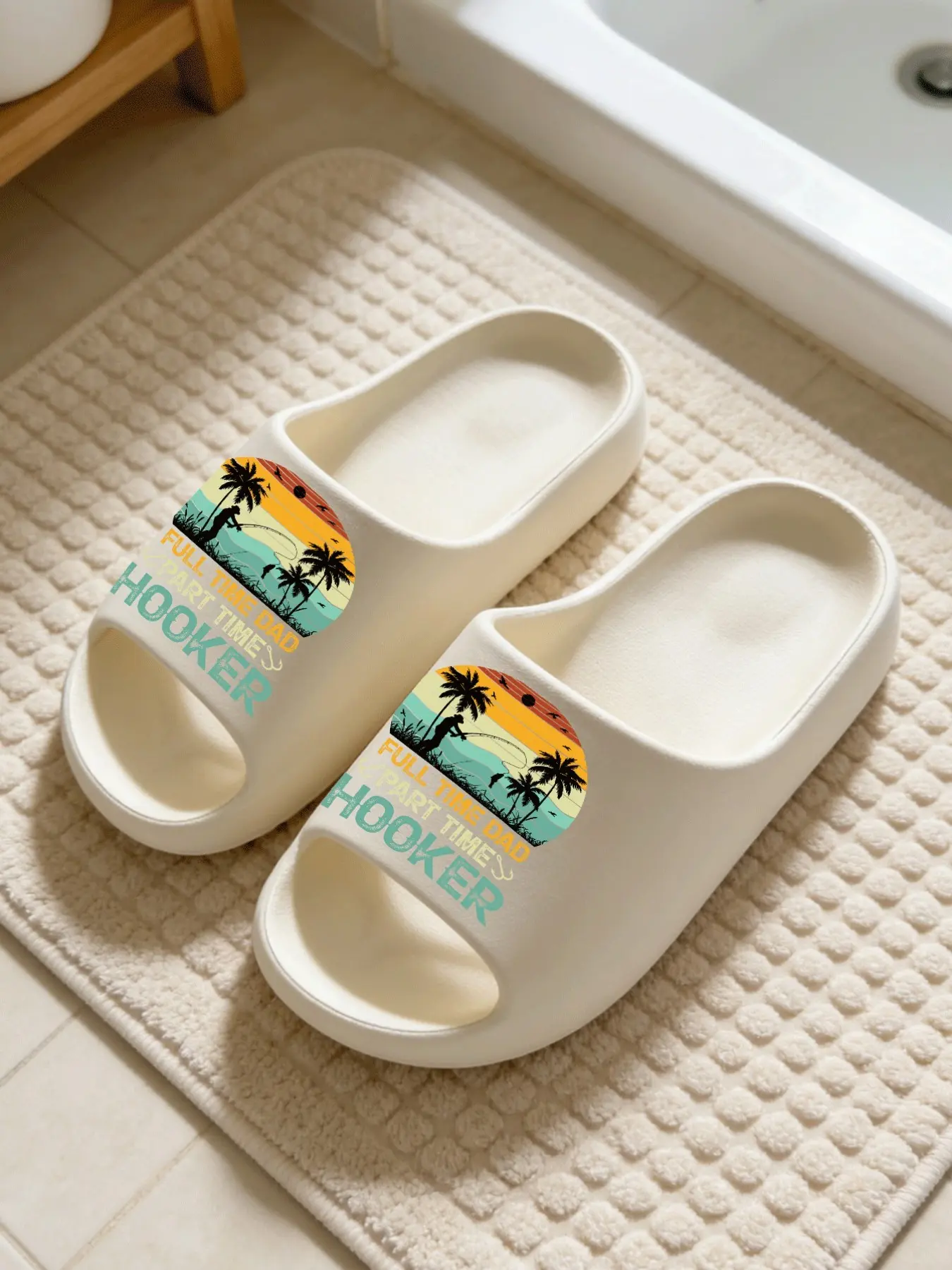 FULL TIME DAD Part-Time Fisherman Print Coconut Sandals, Cloud-Feel Tropical Island Casual Style, Unisex Father's Day Fishing Lover Gift Daily Wear, Thick Sole Non-slip Soft Comfortable, All-Season Home Bathroom Outdoor
